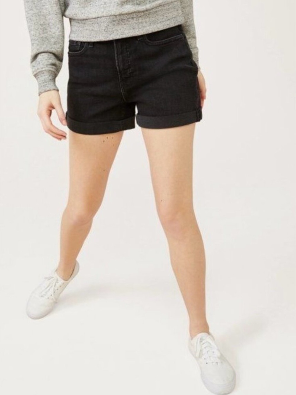 Free Assembly High Rise Raw Hem Cuffed Black Denim Shorts 3” / 6” Inseam” - Picture 2 of 10